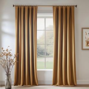 FMFUNCTEX Velvet Blackout Curtains Gold Brown Thermal Insulated Curtains for Bedroom Living Room Darkening Curtains 90 Inches Long Soft Luxury Heavy Rod Pocket Brown Drapes Dining Room 2 Panels Set