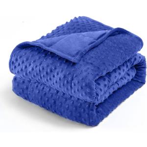 Wemore Minky Dot Weighted Blanket for Adults Queen Size 15 lbs, Soft Cozy Heavy Blanket for Bed and Couch, Breathable Blanket for All-Season with Glass Beads, Blue 60 x 80 inches