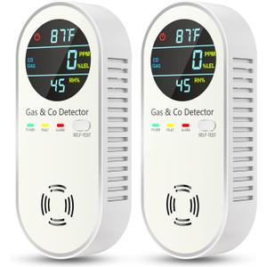NICGOL 4-in-1 Natural Gas Leak Detector & Carbon Monoxide Detectors - Carbon Monoxide Detectors Plug in - Natural Gas, Propane, Co Detector, Temperature & Humidity Detector for Home, RV (2 Packs)