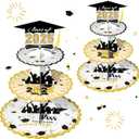 Set of 2 Graduation Cupcake Stand for 50 Cupcakes Black Gold Graduation Cap Decorations Cardboard Cake Dessert Holder Tower for Class of 2025 Congrats Grad Party Supplies