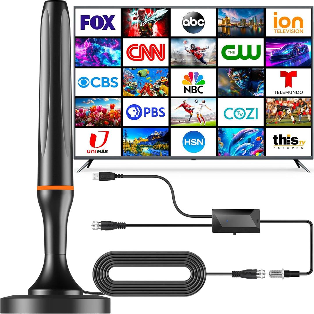 Digital TV Antenna for Smart Tv Indoor, 360 Reception Digital HDTV Antenna for Local Channels, Supports 1080P and 4K, Strong Magnetic Base -All TV (Orange)