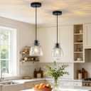 6" Mini Hammered Glass Black Pendant Lights Kitchen Island Lighting 2 Pack, D5.9"