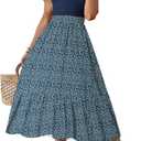 Dokotoo Women's Summer 2025 Maxi Dress Ruffle Short Sleeve Casual Floral Print Long Flowy Dresses (Blue, L)