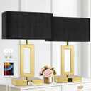 Black Table Lamps Set of 2 with Dual USB Ports,3-Way Dimmable Touch Control Bedside Lamps,Modern Bedroom Table Lamp for Living Room,Nightstand LED Bulbs Included