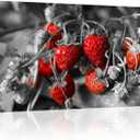 OuElegent Black and Red Strawberry Canvas Wall Art Fresh Fruits Picture Kitchen Wall Art Painting Home Decor Framed Ready to Hang 20"x36"