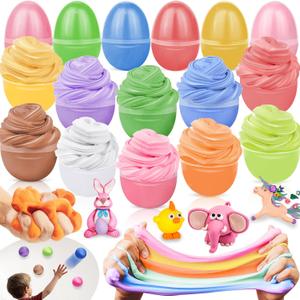 AMENON 18 Pack Easter Basket Stuffers Fillers Butter Slime Kit Easter Eggs Fidget Toys Air Dry Clay Stress Relief Non-Sticky Stretchy Putty Slime Party Favors for Kids Boys Girls Hunt Classroom Gift
