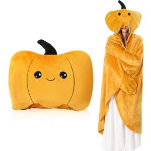 Peryiter Thanksgiving Wearable Blanket Pumpkin Hoodie Adults Friendsgiving Party Gift Oversize Flannel Wrap Throw for Women