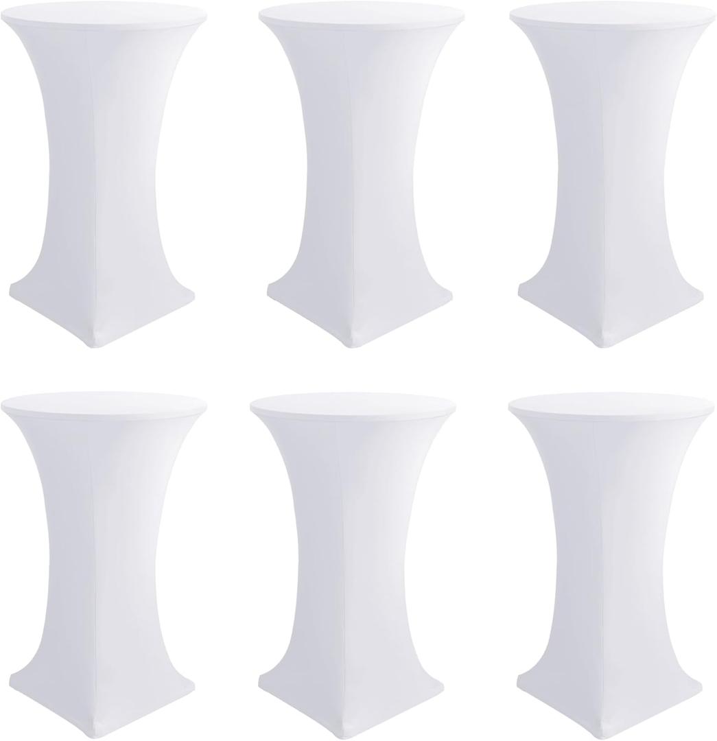 Cocktail Table Covers-Spandex Round High Top Table Cloths 6 Pack 32x43 Inch-White Stretch Fitted Bar Tall Tablecloth for Pub Bistro Highboy Party Event Banquet Height Folding Satnding Tables