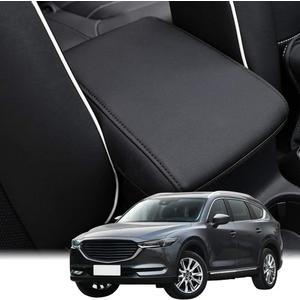 INTGET for 2025 Mazda CX5/CX-5 Accessories Center Console Cover for Mazda CX5 2025 2024 2023 2022 2021 2018 2019 2020 Leather Car Armrest Arm Rest Box Lid Dog Seat Protector (Black)