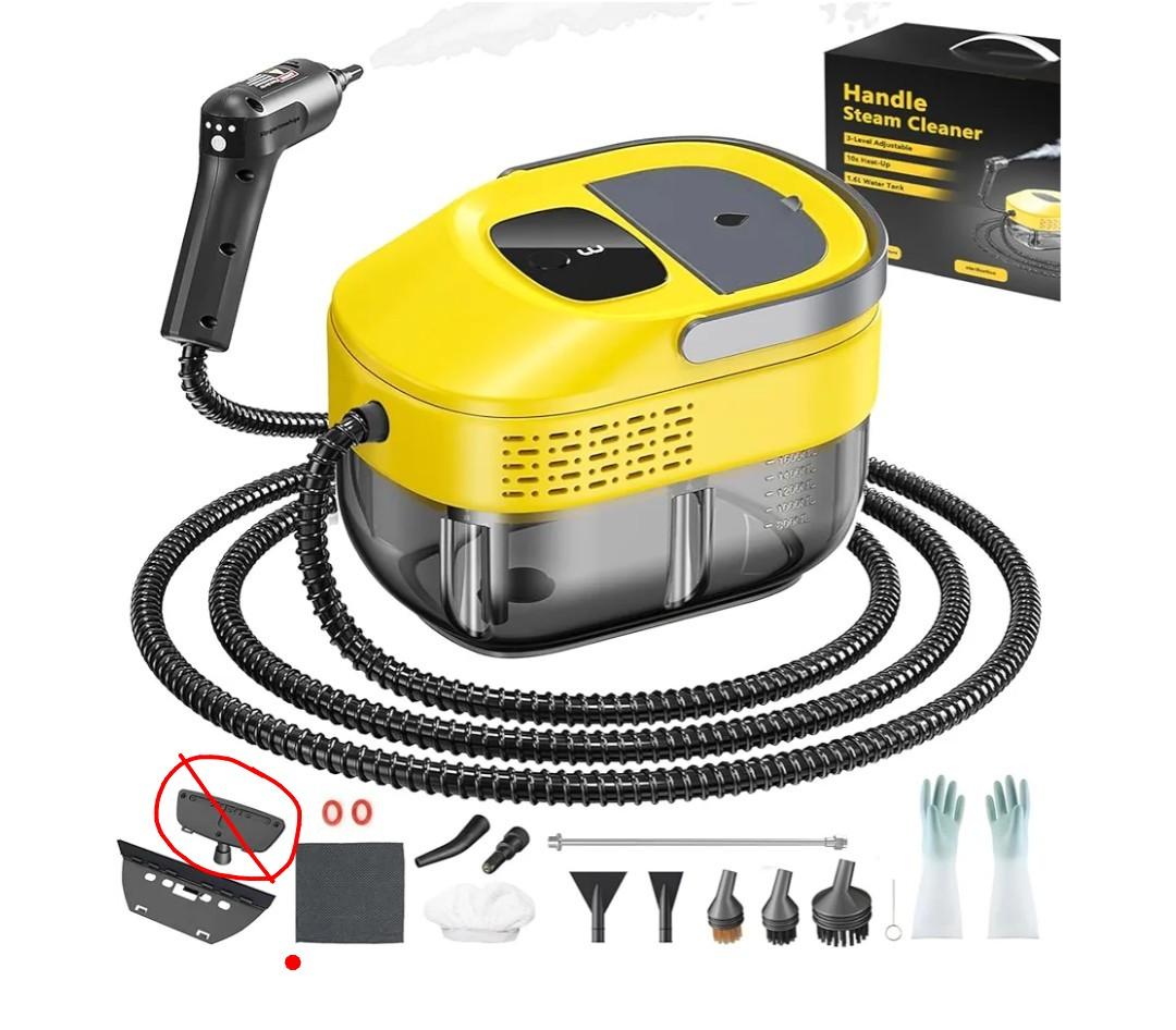 Steam Cleaner,15s Heat-Up,1.6L Tank,3-Level Adjustable Handle,2500W Steamer for Cleaning,Portable Steamer for Cleaning with 16PCS Accessories,Steam Cleaner for Home,Car,Dirt,Grease,Grout,Tile,Couch (Yellow)