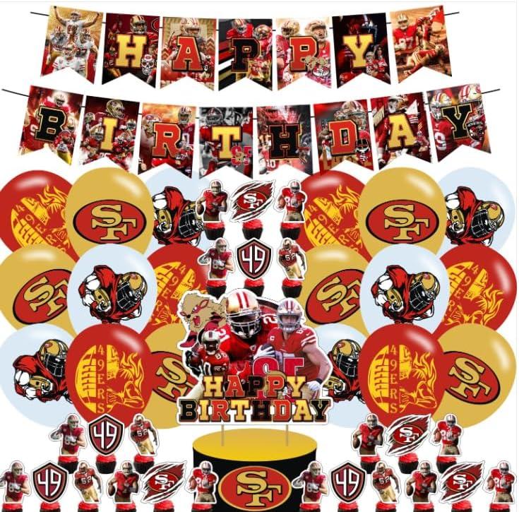 49ers Party Supplies ,49 Football Birthday Party Decoration Football Includes Cake Toppers,Cupcake Toppers, Balloons,Banner Party Supplies Decoration For Adults Boys Girls