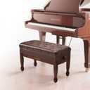 Adjustable Duet Piano Bench with Storage, Heavy Duty Solid Wood Double Piano Stool Keyboard Bench Seat with PU Leather Padded Cushion (Wood)