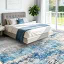 Washable Area Rug Living Room Rugs 8X10 - Neutral Modern Abstract Rugs Soft Carpet with Non Slip Backing for Under Dining Room Table, Bedroom, Home, Office, Light Blue