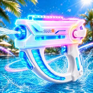 LED Electric Water Gun with Sound Effects, Automatic Water Blaster for Adults Kids, Long Range Squirt Gun for Outdoor Pool Beach Party, Summer Toy (Blue)