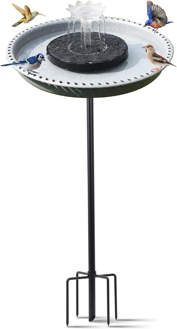 Solar Powered Bird Bath with Fountains for Hummingbirds,Stable Stylish Design with 5-Prong Base Metal Stake Plastic Bird Baths for Outside Lawn Patio Yard Garden