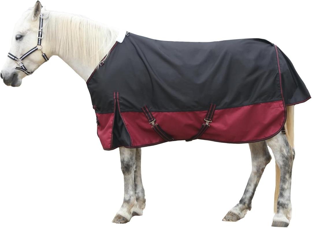 1200D Ripstop Waterproof Breathable Horse Blanket (0g No Fill), Lightweight Turnout Rain Sheet, Keeps Dry in Mud & Wet Weather Blackwine 84"