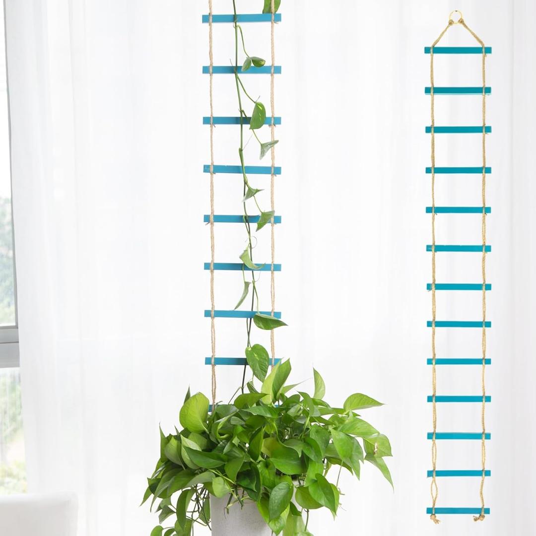 Blue Chain Trellis for Climbing Plants Indoor - Durable Natural Wood Design for Pothos and Ivy Support - Decorative Decorative Wall Feature for Home and Garden