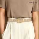 XZQTIVE Women Suede Belt for Jeans Dresses Fashion Retro Gold Buckle Ladies Waist Belts (Beige), Fit Waist Size 30"-36"