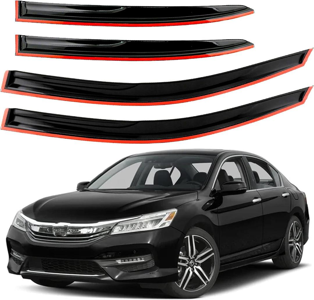Window Visors Rain Guards for 2013-2017 Honda Accord, Tape-On Shatterproof Sun Smoke Guard Vent Visor Side Wind Deflectors Accessories for Trucks