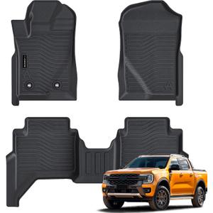 Auxko All Weather Floor Mats Fit for Ford Ranger 2025 2024 TPE Rubber Liners Set Ranger Accessories All Season Guard Odorless Anti-Slip Floor Mats