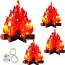 Tioncy 4 Set Fake Fire Campfire Centerpiece 3D Artificial Fake Flames with LED String Lights Fire Cardboard for Summer Camping Party Decorations (11.8 Inch)