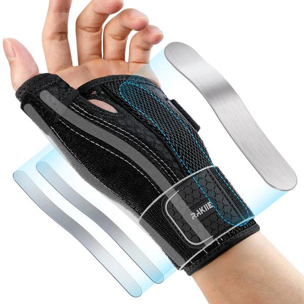 Rakiie Carpal Tunnel Wrist Brace, Adjustable Night Wrist Support with 3 Metal Splints, Hand Brace for Men Women No Pressure on Thumb, Splint Stabilizer for Work, Arthritis (Left Hand, Blue, L/XL)