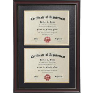 ELSKER&HOME Double Diploma Frames 14x20 for Two 8.5x11 Diplomas, Certificates,Degrees, Documents, Cherry Color Golden Rim for Dual Diploma/Certificate/Document Frame for Two 8.5x11 Inch with Mat