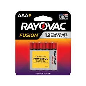 Rayovac Fusion AAA Batteries, Premium Alkaline Triple A Batteries (12 Battery Count) Red, Silver