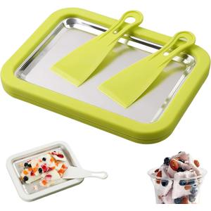 Rolled Ice Cream Maker, At-Home Rolled Ice Cream Machine with Instant Freeze Tray & 2 Scrapers,DIY Fun Family Activity Instant Ice Cream Maker for Yogurt, Sorbet (Green)