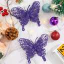 2 x 15 PCS Glitter Butterfly Christmas Tree Ornaments, Hollow-Out Butterfly Christmas Decoration with Clips, Craft Xmas Ornaments, Xmas Tree, Wreath, Garland, Home Decorations, Purple