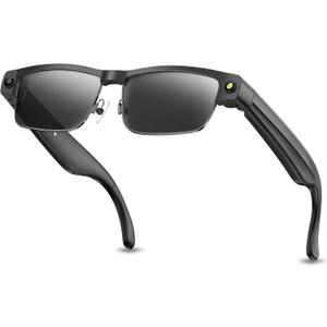 Smart Bluetooth Glasses with HD Camera 1080P Video Recording, AI Voice, Chatgpt, Open-Ear Audio, Music, Call, ANC Mic, Fashion Smart Sunglasses with Outdoor UV Protection, Wifi, Translation for Men Women (Black)