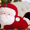 Lanpn Christmas Santa Throw Pillows Christmas Decoration Winter White Throw Pillow Soft Fleece Cute Throw Cushion for Sofa Bedroom Xmas Decor (03 Snowman & Santa)