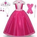 GJDAMFD Little Girls Elegant Pink Princess Dress up Clothes Halloween Birthday Party Costumes Kids Girls Dresses (5-6 Years/130cm)