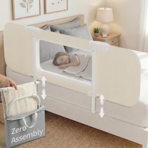 NUTIKAS Portable Bed Rails for Toddlers, 58" Foldable Travel Bed Rail for Camper Bunk, Queen & King Size Bed, Collapsible Kids Safety Bedrail with Adjustable Height