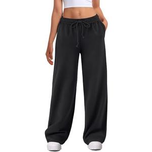 ATHMILE Women's Wide Leg Sweatpants High Waisted Baggy Interior Drawstring Joggers Straight Leg Sweat Pants with Pockets. Small