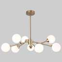 9-Light Gold Sputnik Chandelier Modern Mid Century Brushed Brass Light Fixture with White Glass Globe Ceiling Pendant Light Fixture
