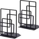 SRIWATANA Book Ends Heavy Duty, Decorative Black Bookends for Shelves, Window Lattice Design