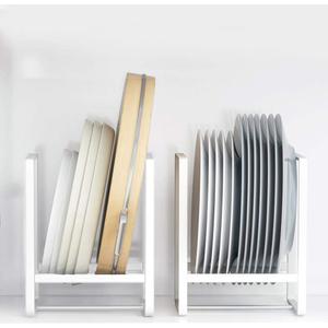 2PCS Plate Holders Organizer, Metal Dish Storage Dying Display Rack for Cabinet, Counter and Cupboard - White, 2 Large