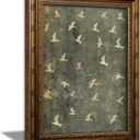 Vintage Gold Framed Flying Birds Wall Art, Retro Muted Green Seagull Canvas Print, Flock of Seagulls in Flight Picture Wall Decor, Antique Neutral Nature Poster Artwork for Living Room Bedroom, 24"L x 16"W
