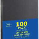 Binditek 100 Pack 12 Mil Sand-Textured Polycover - Plastic Binding Cover for Letter Size - Lightly Sanded Finish - Business Reports and Proposals - Square Corners, Un-Punched, Black