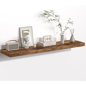 Floating Shelves - 10.23 Inch Deep Wall Shelf for Decor & Storage - Wall Mounted Display Shelving with Invisible Heavy-Duty Metal Bracket - 48" W x 10.23" D x 1.8" H - Set of 1 - Rustic Brown