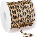 2 Yard Black Chains for Jewelry Making, 18K Gold Plated Stainless Steel Enamel Curb Chain Roll Bulk for DIY Jewelry Making