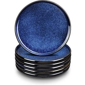 vicrays Ceramic Dinner Plates Set - Porcelain 10 Inch Flat Steak Pasta Pizza Plate Home Party Restaurant Plate Scratch Resistant Microwave Oven and Dishwasher Safe Set of 6 Blue