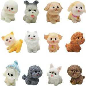 12Pcs Mini Dog Figurines 1inch Cartoon Tiny Puppy Figures Cute Miniature Resin Cake Toppers for DIY Fairy Garden Dollhouse Birthday Decorations