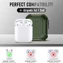 Maxjoy for Airpods Case, Carbon Fiber Secure Lock Clip Full Body Shockproof Hard Shell Protective Case Cover with Keychain for AirPod 1st and 2nd Generation Wireless Charging Case, Green