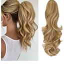 FELENDY Ponytail Extension Claw 18" 20" Curly Wavy Straight Clip in Hairpiece One Piece A Jaw Long Pony Tails for Women (Light Ginger Mix Bleach Blonde,Curly)