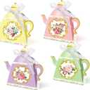 Partystadl 24 PCS Floral Tea Party Favor Bags Teapot Favor Boxes Tea Time Party Decorations for Birthday Wedding Bridal Baby Shower Tea Party