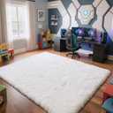 yongyangjuxin Fluffy Rug Shaggy Area Rug, White 6x9 Area Rugs for Living Room, Large Shag Area Rugs for Bedroom Kids Room Home Decor, Upgrade Anti-Skid Rectangular Fuzzy Rugs