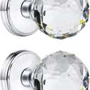 2 Pack Crystal Glass Dummy Door Knobs, Round Half-Dummy Door Knob for Hall Closet, Polished Chrome