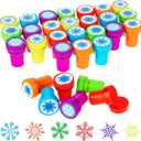 WILLBOND 36 Pieces Snowflake Stamps Winter Stamps Bulk Plastic Colored Self Ink Assorted Snowflake for Card Making Christmas Party Favors, 6 Styles(Colorful)